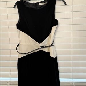 Calvin Klein Black and White Sheath Midi Dress